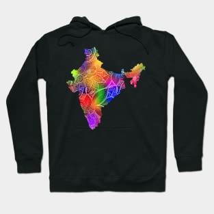 Colorful mandala art map of India with text in multicolor pattern Hoodie